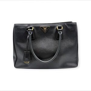 Prada Galleria Black Saffiano Leather Tote Shoulder Bag Gold Hardware